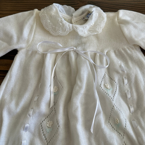 Baby A.Sanchis White Knit Floral Bodysuit 6–9 Months Heirloom Style - Picture 3 of 8